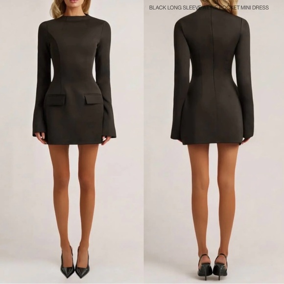 Heiress Dresses & Skirts - HEIRESS BLACK LONG SLEEVE A LINE POCKET MINI DRESS. SIZE M